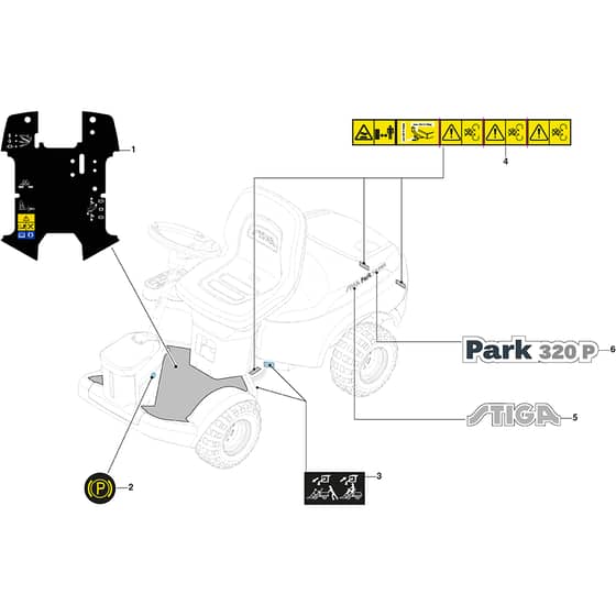 PARK 320 P - 2021 - 2F6120545/ST1P - Stiga Front Mower Labels Diagram