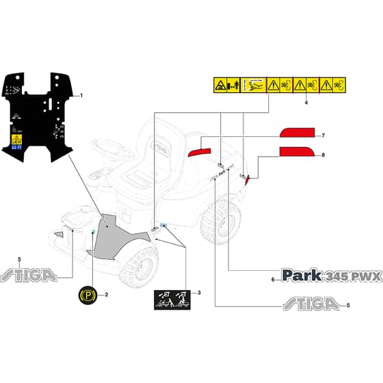 PARK 345 PWX - 2021 - 2F6130535/ST1 - Stiga Front Mower Labels Diagram