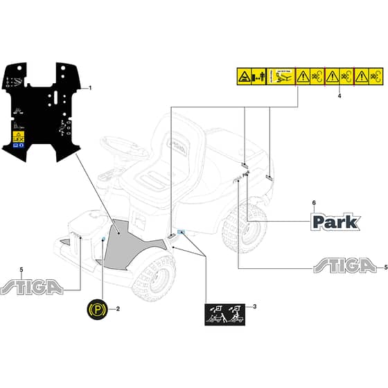 PARK 500 - 2022-2024 - 2F6120545/ST2P - Stiga Front Mower Labels Diagram
