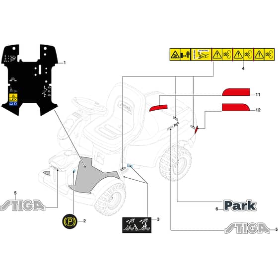 PARK 700 W - 2025 - 2F6220845/ST1 - Stiga Front Mower Labels Diagram