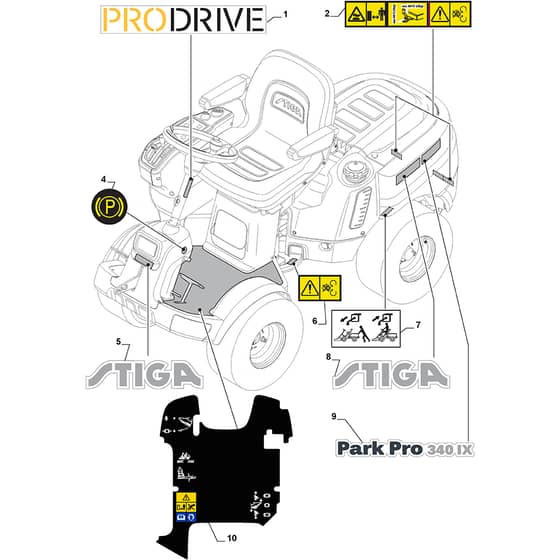 PARK PRO 340 IX - 2016-2020 - 13-6451-11 - Stiga Front Mower Labels Diagram