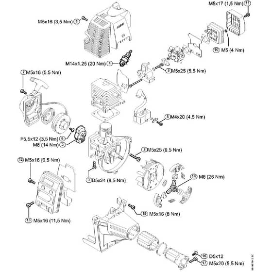 Genuine Stihl PC75 / R - Tightening torques