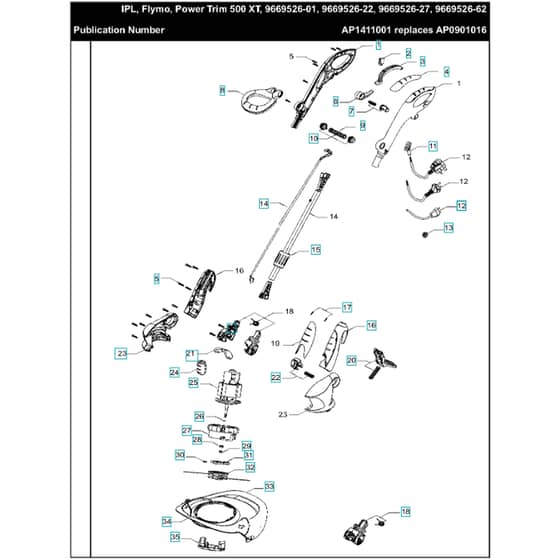 Flymo Power Trim 500 XT - 2014-11 - Trimmer Main Assembly