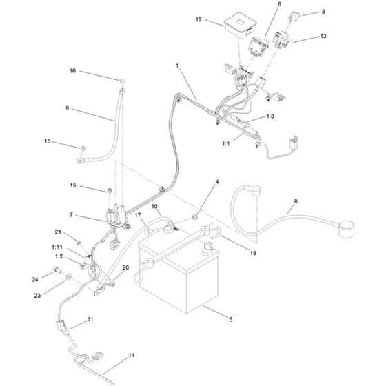 Toro Proline Mid-Size 91cm - 44410TE (414700000 - 416999999) Electrical Harness and Battery