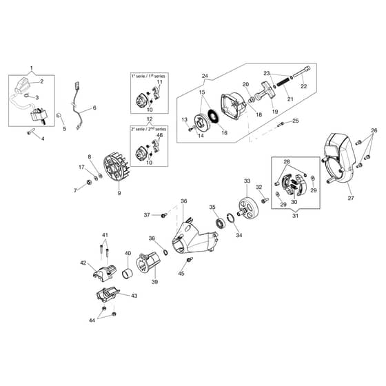 PTX 2710 - Efco Pole Pruner Starter assy and clutch Diagram