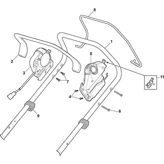 QUATTRO 18S Li - 2018-2020 - 2L0487867/AT9 - Atco Rotary Mower Upper Handle Diagram