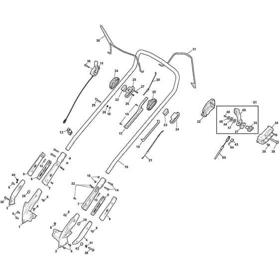 QUATTRO 22SH BBC 4in1 - 2018-2021 - 294568837/AT8 - Atco Rotary Mower Handle Diagram