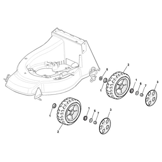 RA 504 TR-B - 2012-2013 - 295506023/08 - Castel Garden Rotary Mower Wheels and Hub Caps Diagram