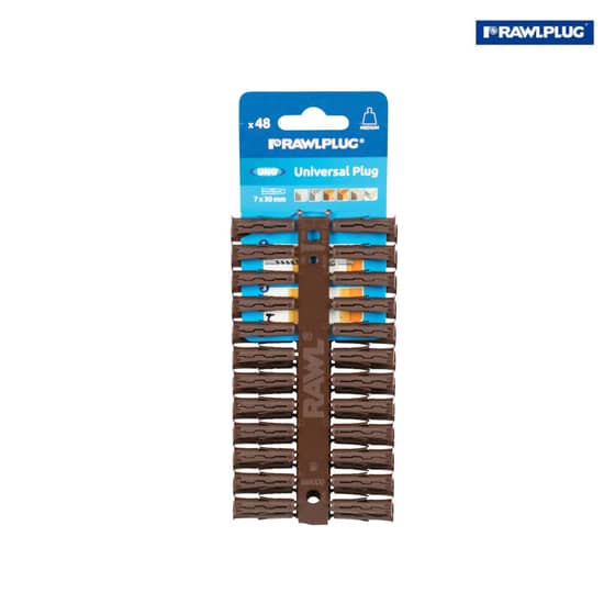 Rawlplug Brown Uno Plugs 7mm x 30mm Card of 48 - 68-555