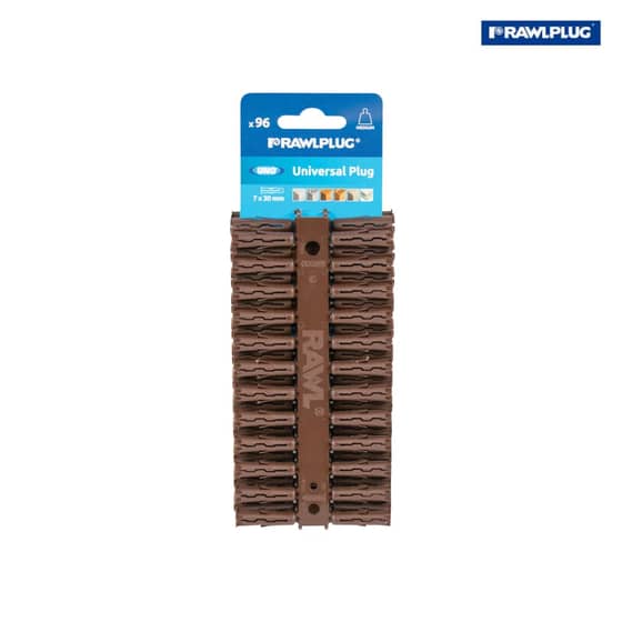 Rawlplug Brown Uno Plugs 7mm x 30mm Card of 96 - 68-560