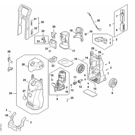 Stihl RE100.0 PLUS CONTROL - Chassis, Air Baffle, Shroud, Switch Housing - Parts Diagram