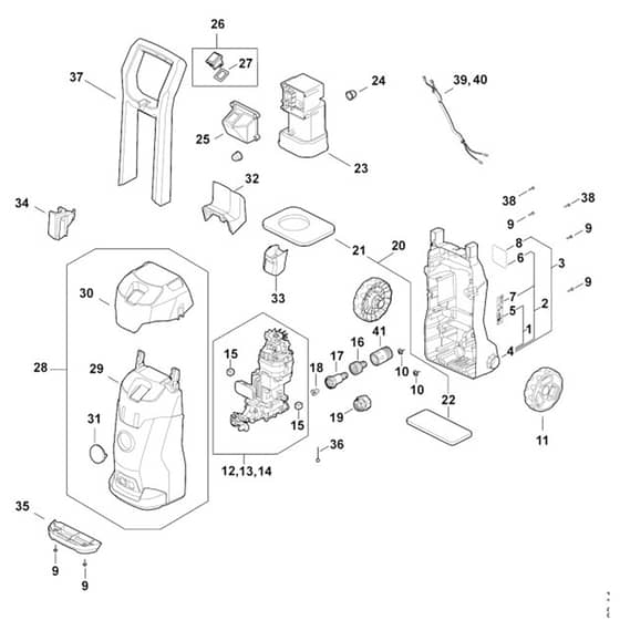 Stihl RE80.0 - Chassis, Air Baffle, Shroud, Switch Housing - Parts Diagram