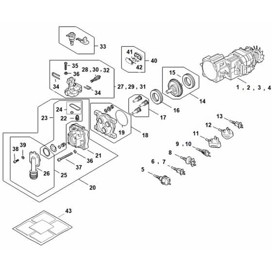 Stihl RE80.0 - Electric Motor, Connecting Cable, Valve Block, Pump - Parts Diagram