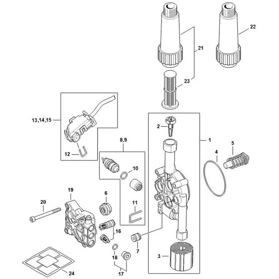 Stihl RE90 - Pump Housing, Valve Block - Parts Diagram
