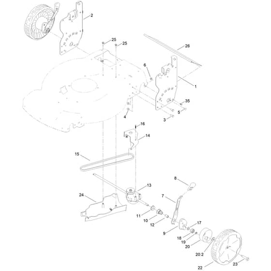 Toro Recycler S55A 55cm - 21771 (413000000 - 999999999) Rear Wheel and Height-of-Cut