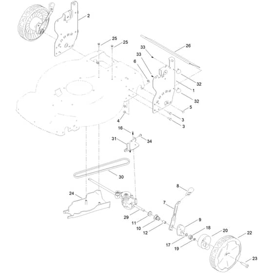Toro Recycler S55AWST 55cm - 21774 (411000000 - 412899999) Rear Wheel and Height-of-Cut