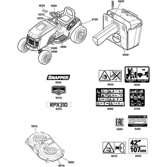 Snapper RPX310 2691705-01 Decals Group
