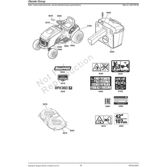 Snapper RPX360 2691706-00 Electrical Group