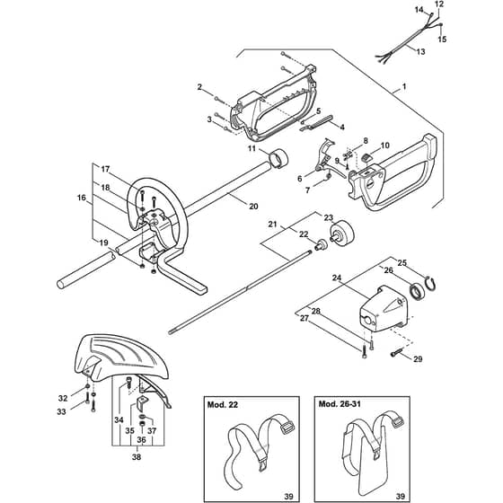 SB 28 - 2002-2007 - 183120002 - Stiga Brushcutter Handle Transmission Diagram