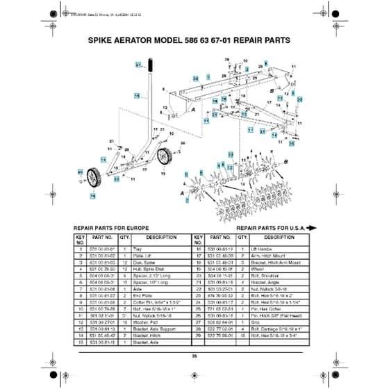 McCulloch Scarifier - 2014-10 - Main Assy Parts Diagram