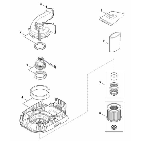 Stihl SEA50.0 L - Motor Housing, Electric Motor, Filter - Parts Diagram