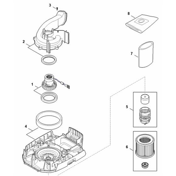 Stihl SEA50.0 - Motor Housing, Electric Motor, Filter - Parts Diagram