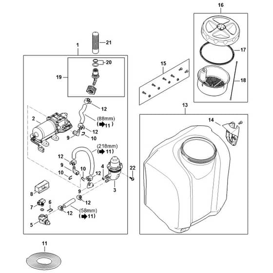 Stihl SGA85.0 - Electric Motor, Pump, Container - Parts Diagram