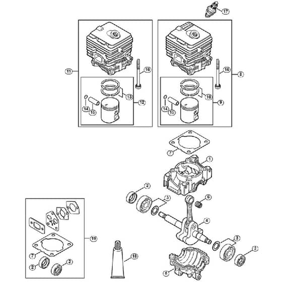 Genuine Stihl SH86 C-E / B - SH 86: Crankcase, Cylinder