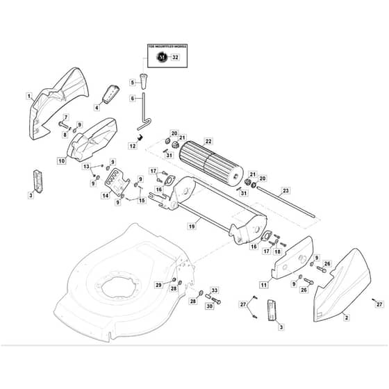 SP465 R - 2019-2021 - 299489038/M19 - Mountfield Rotary Mower Roller Assembly Diagram