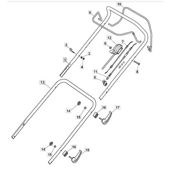 SP485 HW V - 2016 - 294523038/M16 - Mountfield Rotary Mower Upper Handle Diagram