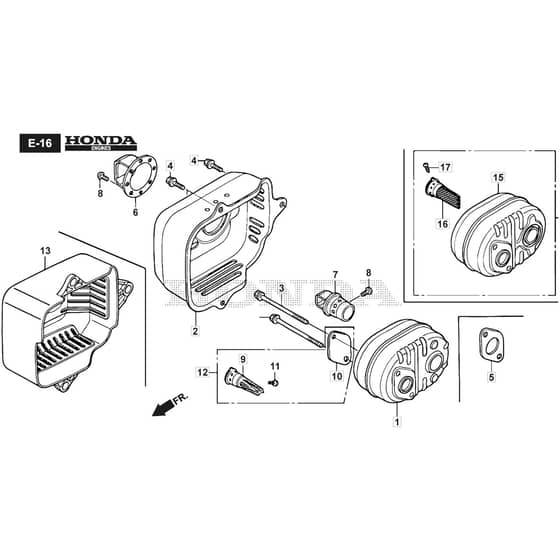 SP505R V - 2016-2018 - 294519038/M16 - Mountfield Rotary Mower Exhaust Muffler Diagram