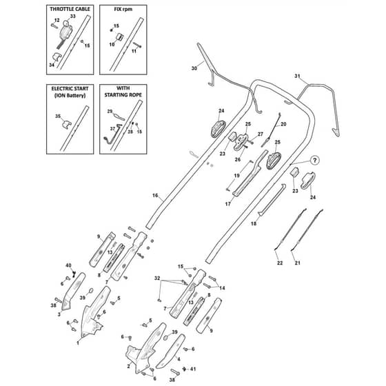 SP505R V - 2019-2021 - 294519038/M19 - Mountfield Rotary Mower Handle Diagram