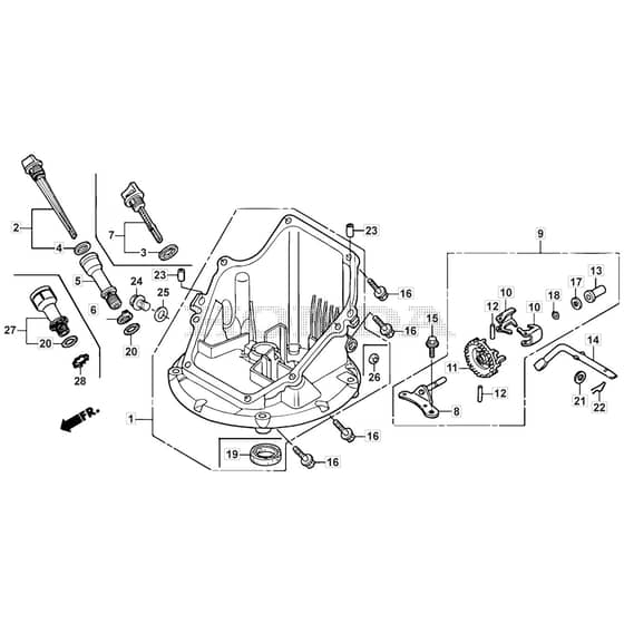 SP555 R - 2014-2015 - 292555038/M14 - Mountfield Rotary Mower Oil Pan Diagram