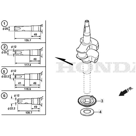SP555 V - 2016-2018 - 294563038/M16 - Mountfield Rotary Mower Crankshaft Diagram