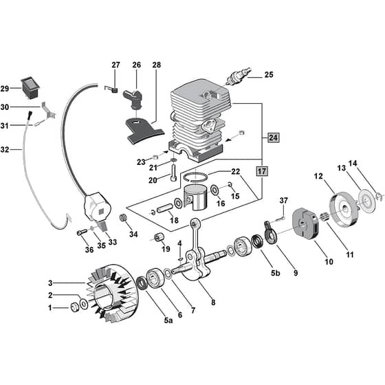 SP 340 - 2001-2007 - 122614003 - Stiga Chainsaw Crankshaft and Cylinder Diagram