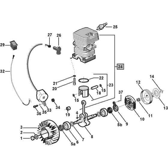 SP 370 - 2003 - 15-4113-91 - Stiga Chainsaw Crankshaft and Cylinder Diagram