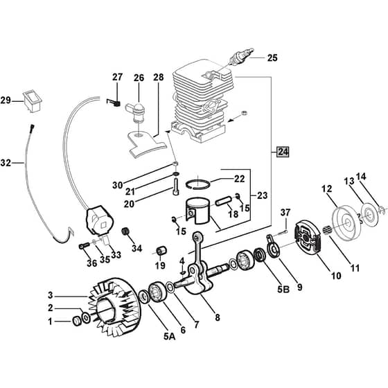 SP 410 - 2001-2007 - 15-4114-11 - Stiga Chainsaw Crankshaft and Cylinder Diagram