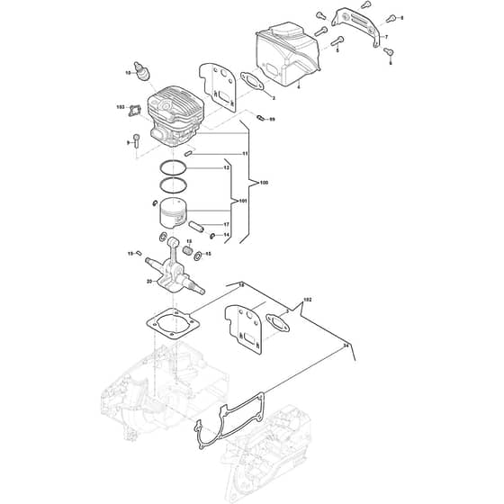SP 526 - 2016-2022 - 240521502/S17 - Stiga Chainsaw Cylinder Piston Crankshaft Diagram
