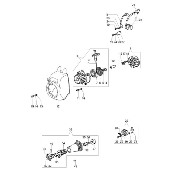 SPARTA 250 S - Oleo-Mac Brushcutter Starter assy and clutch Diagram