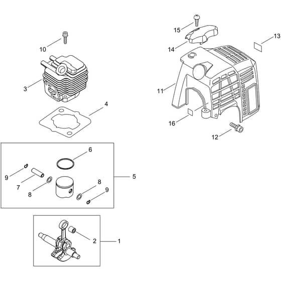Echo SRM-222ES/L Cylinder, piston, crankshaft