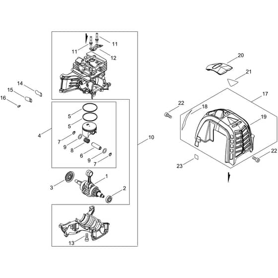 Echo SRM-3611T/L Cylinder, piston, crankshaft