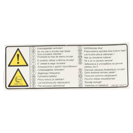 Genuine Stihl TS Saws Warning Pictogram - 0000 967 7226
