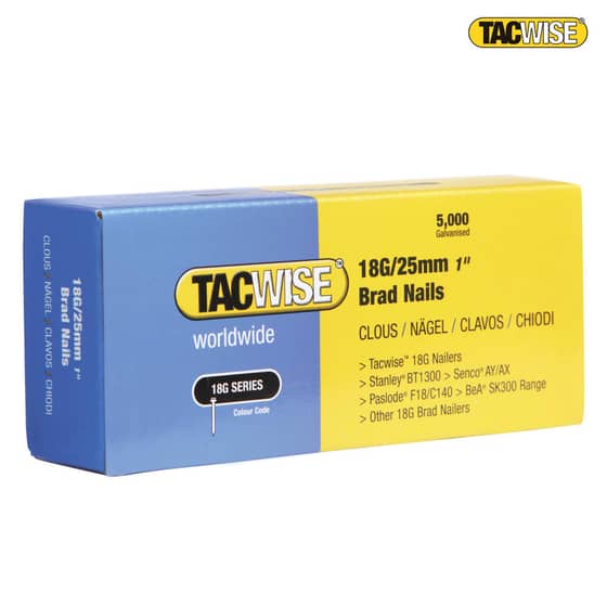 Tacwise 18 Gauge 25mm Brad Nails Pack of 5000 - 396