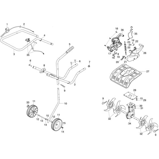Tiller - Oleo-Mac Multi Function Tool lllustrated parts list Diagram