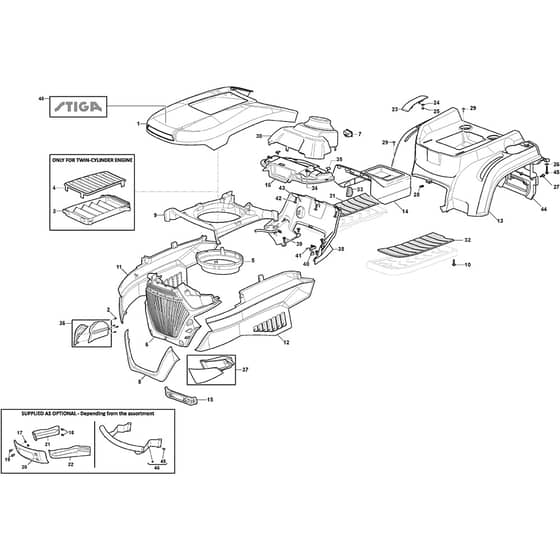 TORNADO 2108 HW - 2020-2021 - 2T1220481/ST1 - Stiga Ride On Mower Body Diagram