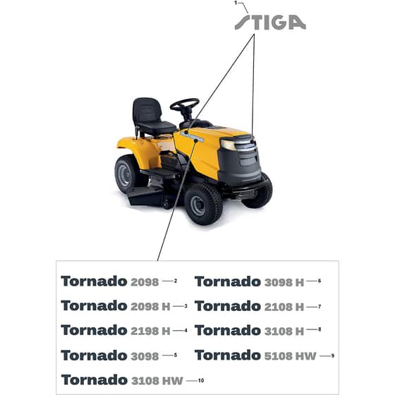 TORNADO 3108 H - 2020 - 2T1210481/ST1 - Stiga Ride On Mower Labels. Diagram