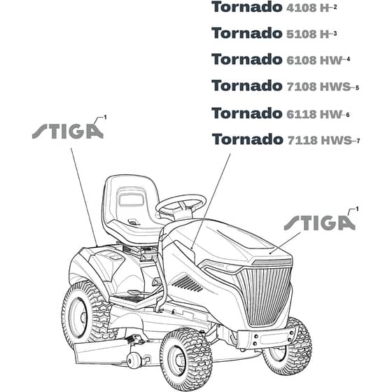 TORNADO 6108 HW - 2020-2021 - 2T1845481/ST1 - Stiga Ride On Mower Aesthetic Labels Diagram