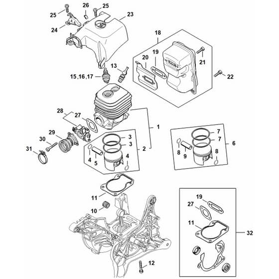 Genuine Stihl TS500i / B - Cylinder, Muffler