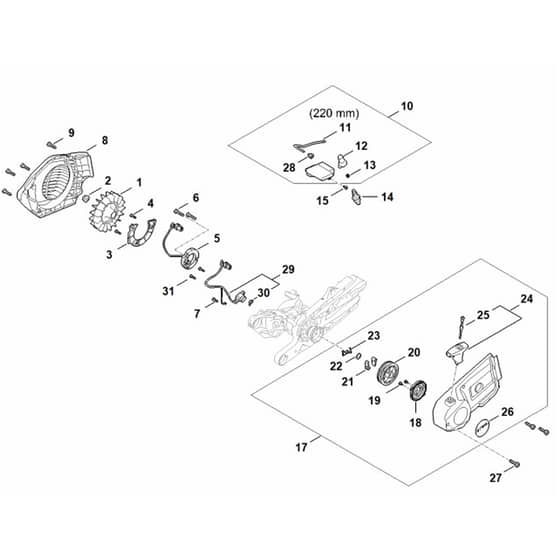 Stihl TS910i - Ignition System, Rewind Starter - Parts Diagram