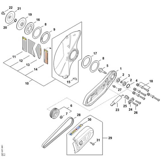 Stihl TSA350.0 - Cast Arm With Guard - Parts Diagram